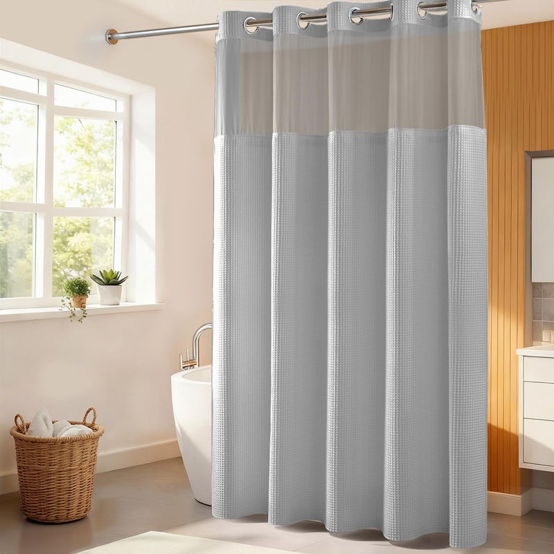 River Dream Lake Wanaka Fabric Shower Curtain Set, Cotton Blend, Waffle Weave, with Snap in Replacement Linerï¼Œ71 x 86 inches - Image 1